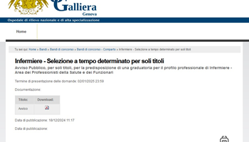 Galliera, Infermiere - Selezione a tempo determinato per soli titoli