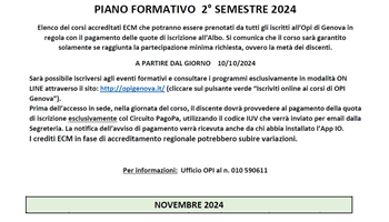 Al via le iscrizioni ai corsi di formazione del II semestre